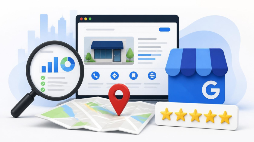 éléments du référencement local : pages locales, avis clients, google maps, fiche d'établissement